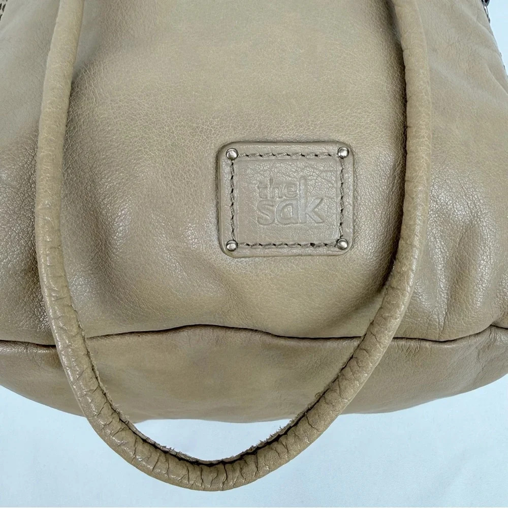The SAK Taupe Leather Drawstring Backpack
